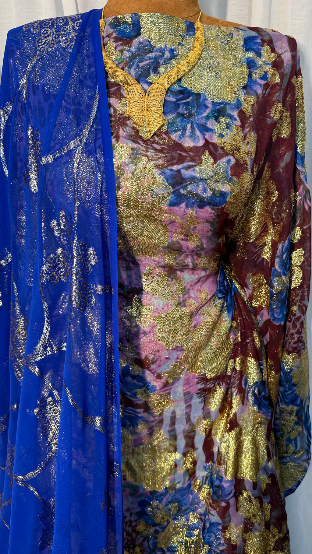 VISCOSE - LEOPARD PRINT BLUE & BURGUNDY/LILAC